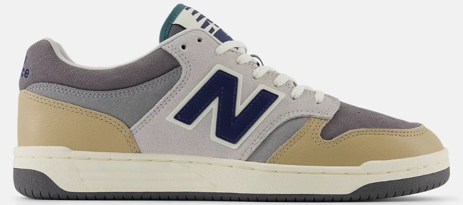 unisex athletic shoe in gray beige and blue