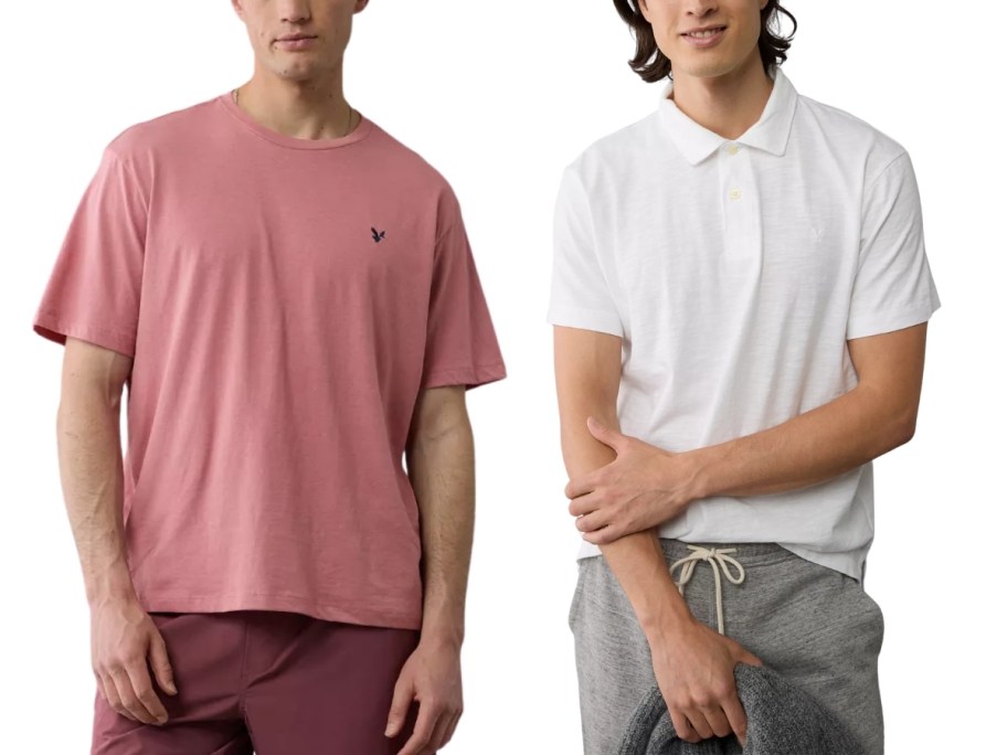 a man in a T-SHIRT and one in a polo