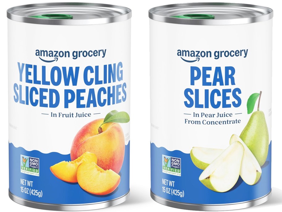 cans of canned peaches and pears