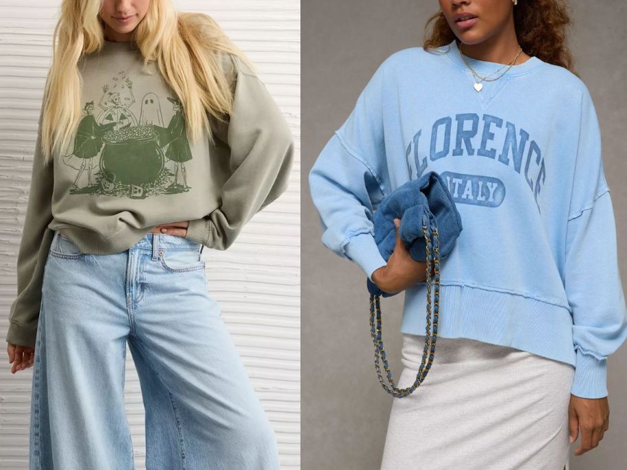 American eagle sweaters in green and blue