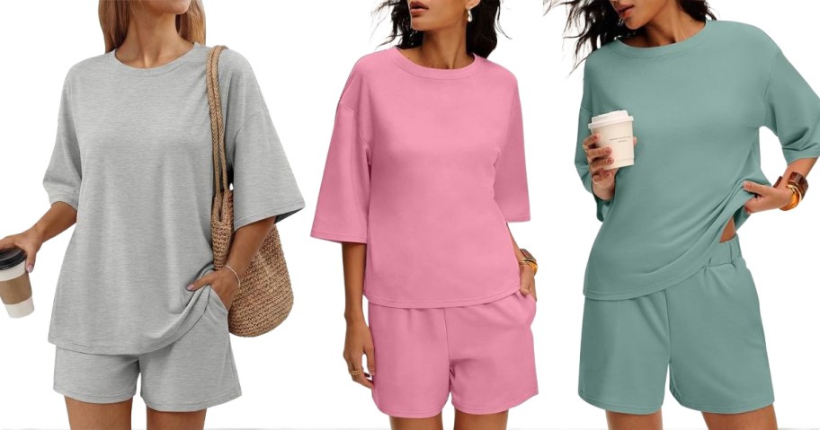 stock images of 3 women wearing anrabess lounge sets