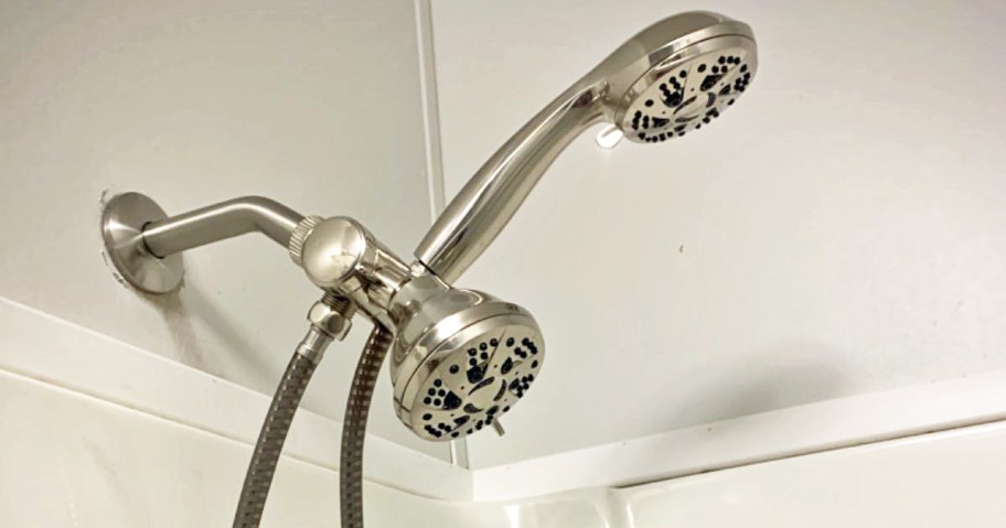 dual shower head in bathroom