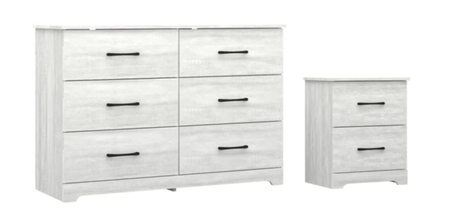 gray washed dresser and nightstand stock photo