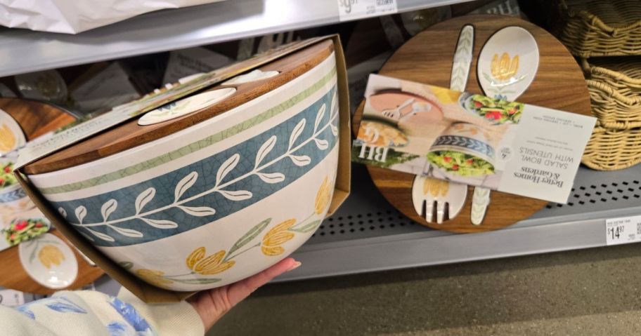 Better Homes & Gardens Bamboo Melamine Floral Salad Bowl Sets in store