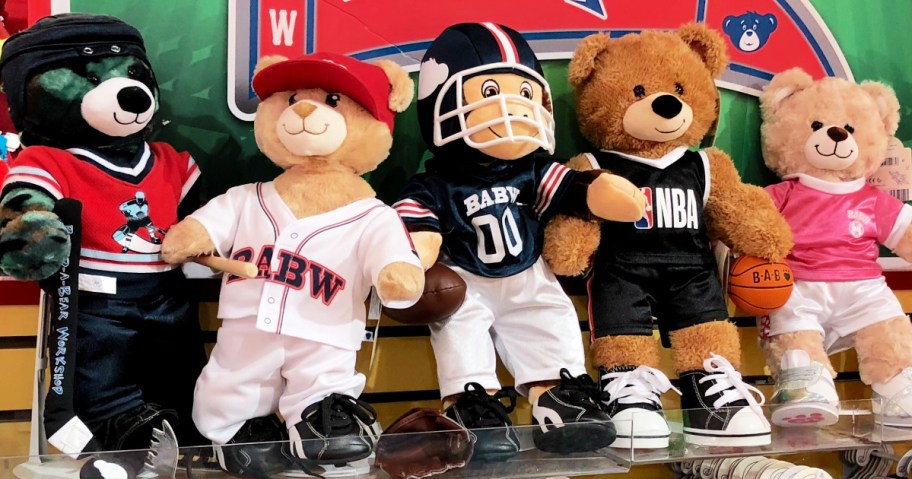 Build a bear plush bears in sports attire