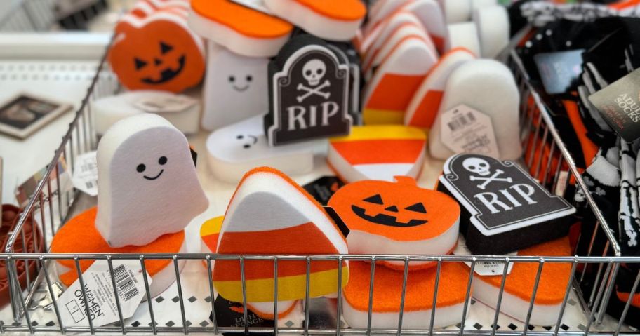 several small dish sponges in Halloween themes like ghosts, candy corn, etc. 