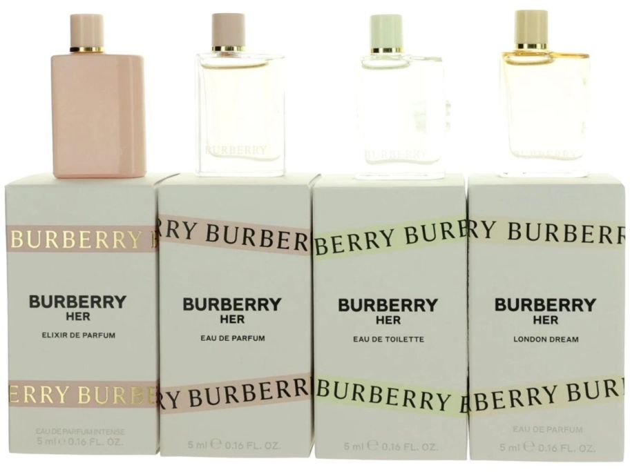 4 square, green perfume bottles