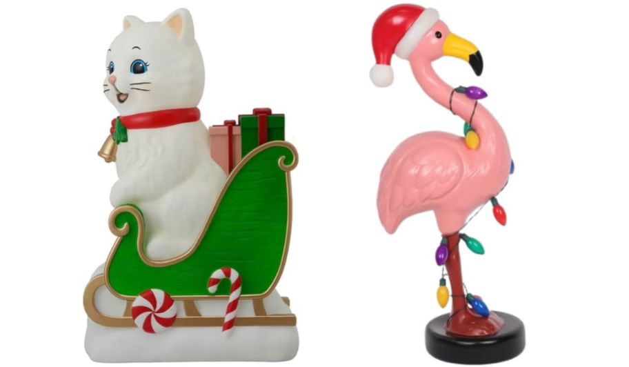 Cat and flamingo christmas blow mold