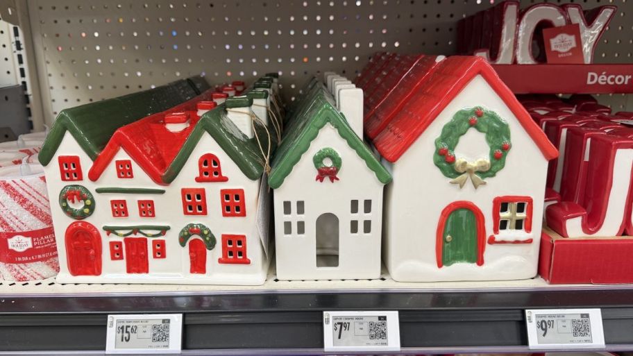 Ceramic Christmas houses displayed at the store
