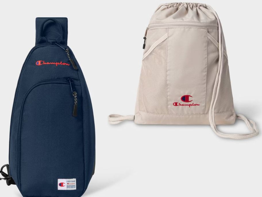 Stock images of a Champion Sling Back and Drawstring Sack