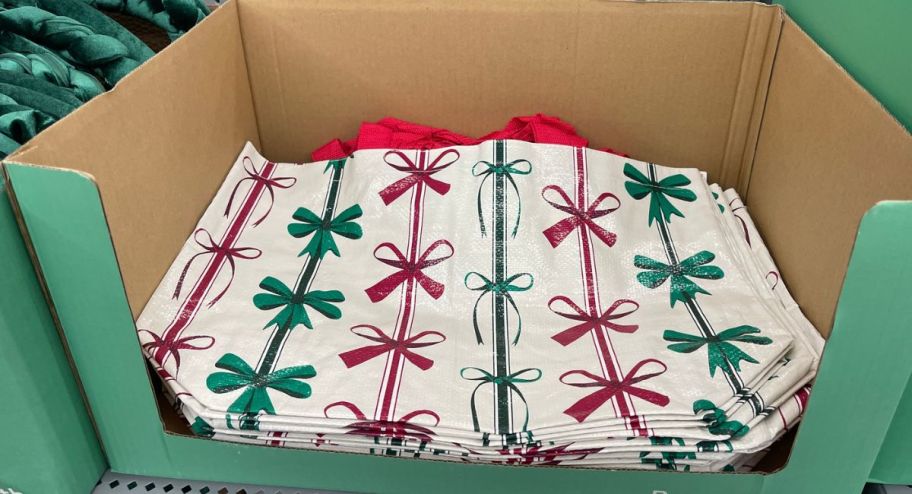 Bow pattern Christmas reuable tote