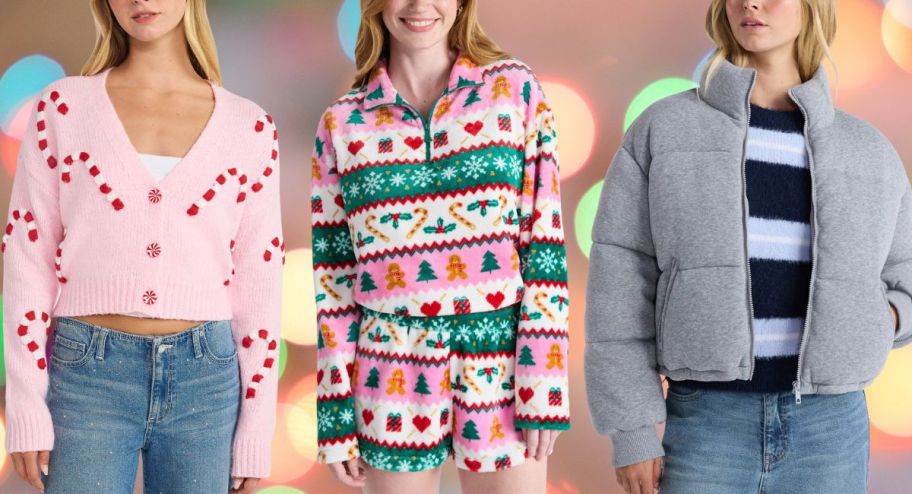 stock image of Christmas sweaters and coat 