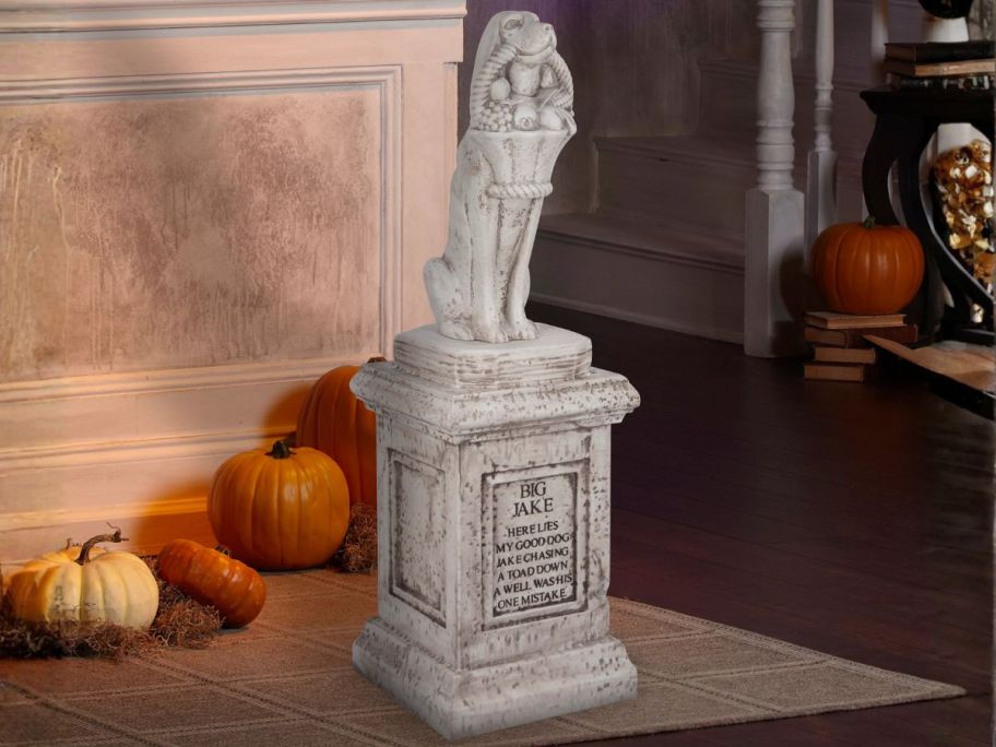 Disney 3' The Haunted Mansion Big Jake Dog Blow Mold Tombstone on display