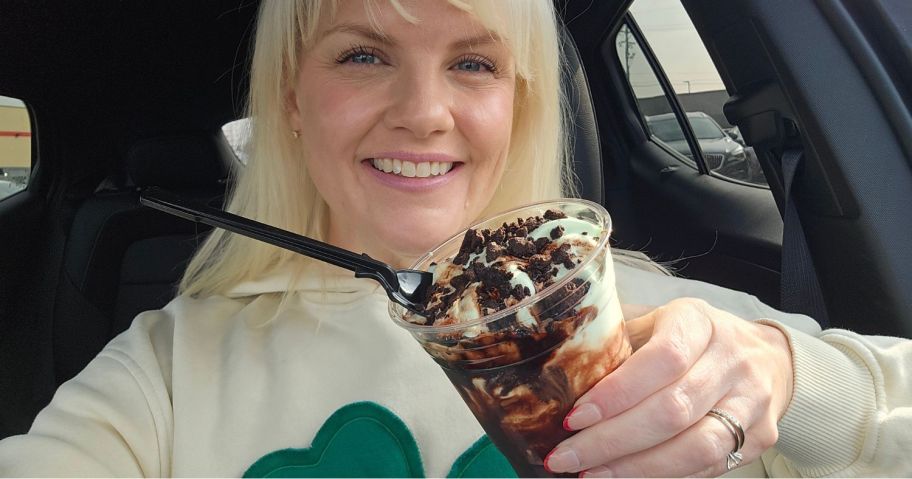 stefanie holding costco Double Chocolate Mint Sundae