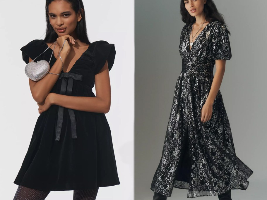 Endless rose velvet bow mini dress, The Katerina metallic lace button front dress