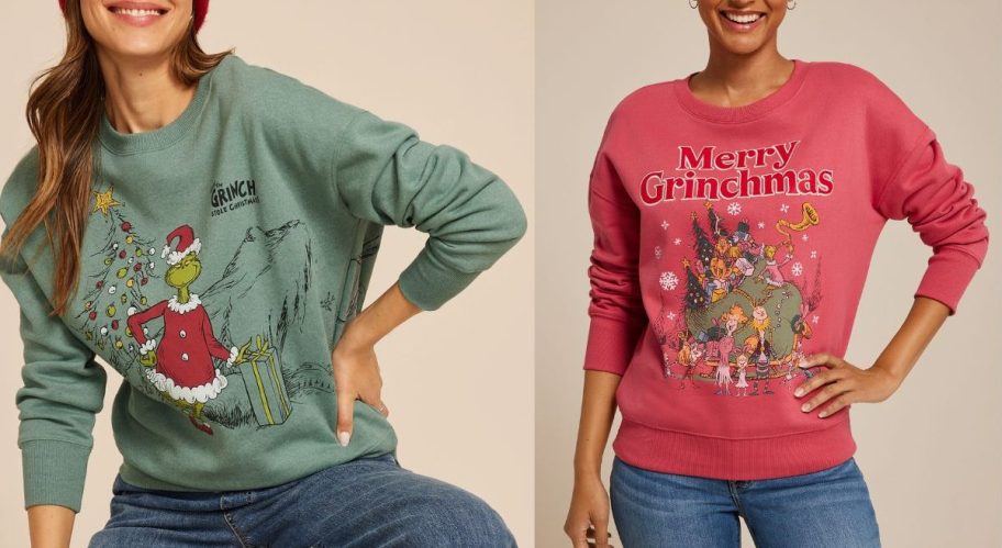 women wearing grinch christmas sweaters