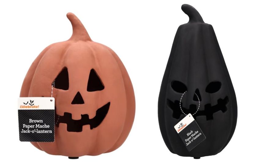 Hallowen paper mache jack 0 lantern brown and black