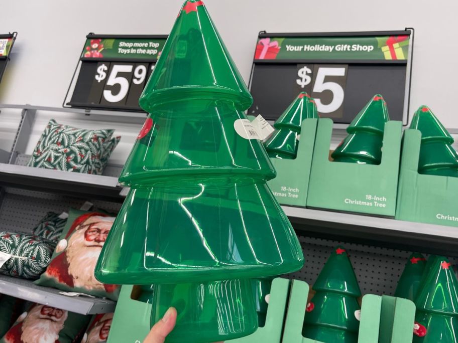 hand holding Holiday Time 18" Christmas Tree