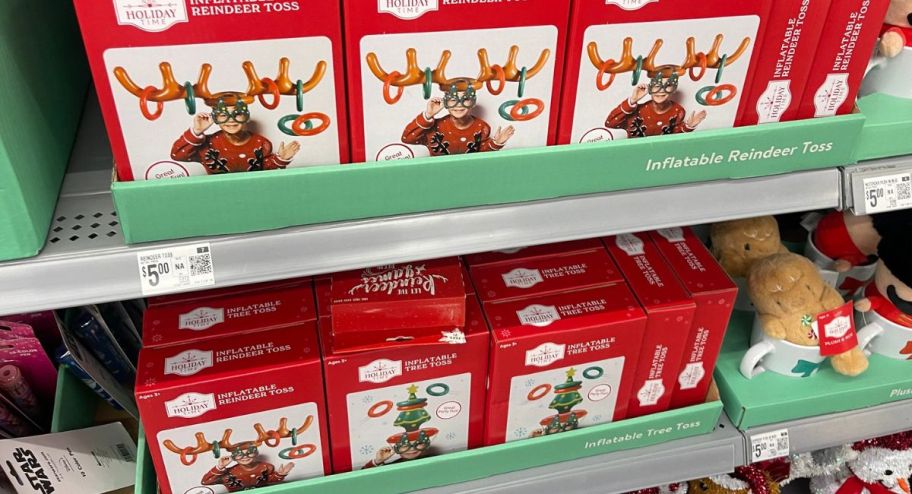 display with Holiday Time Christmas Inflatable Reindeer Toss Game 8-Piece