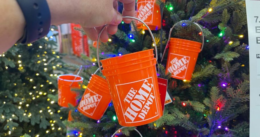 Orange Home Depot Mini Bucket on Tree