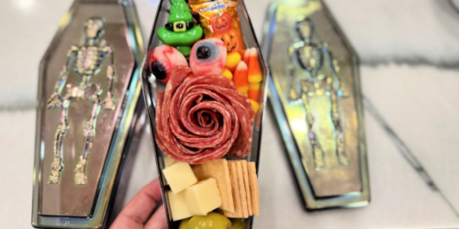 Dollar Tree $1.50 Coffins = Cute CharBOOterie Halloween Snacks or Teacher Gifts