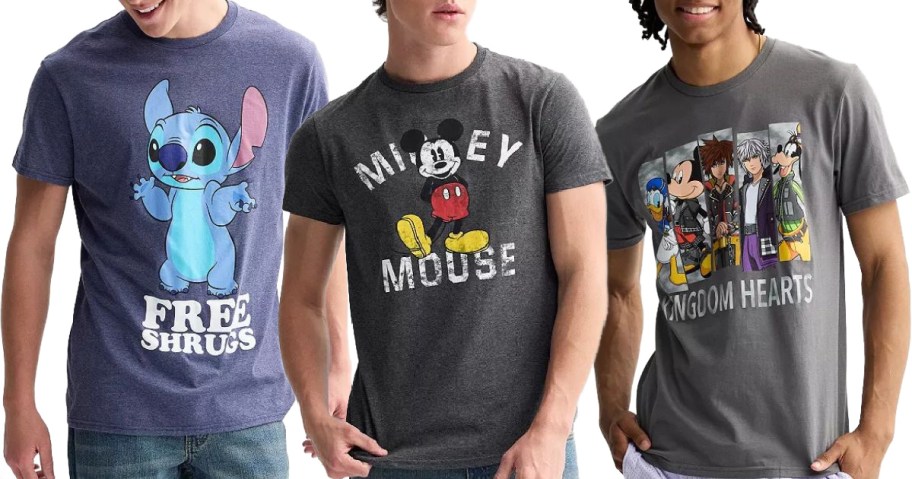 Stock images of 3 men Disney graphic tees from Kohl's