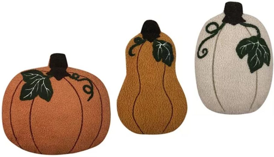 Stock images of 3 Figural Pumpkin Pillows from Kohl's