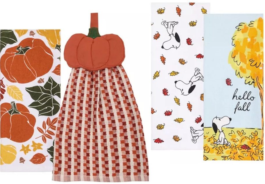 stock images of two fall kitchen towel sets from Kohl's
