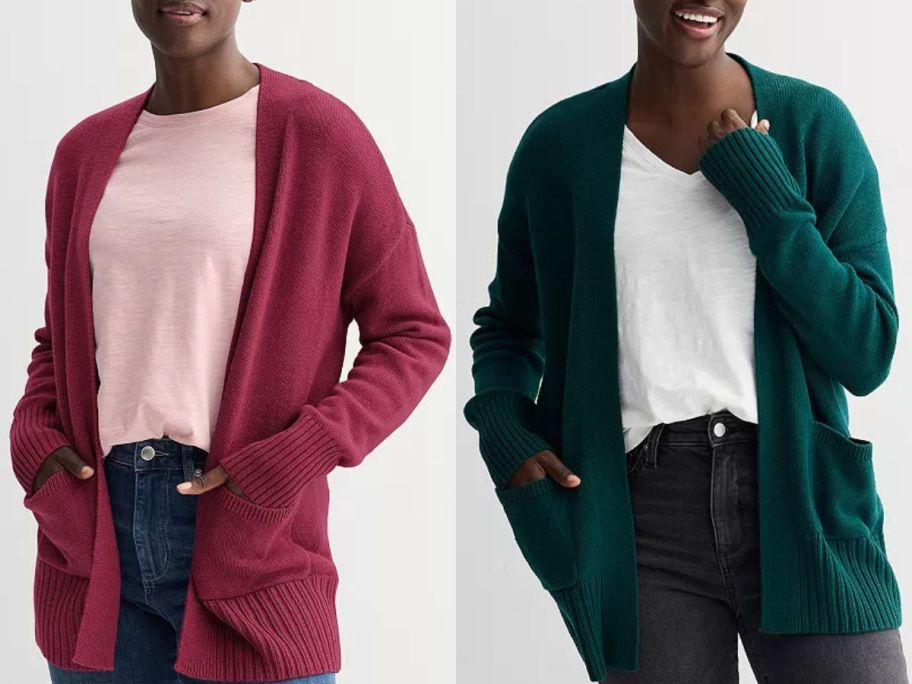 Stock images of two women wearing Women's Sonoma Goods For Life Longline Cardigans