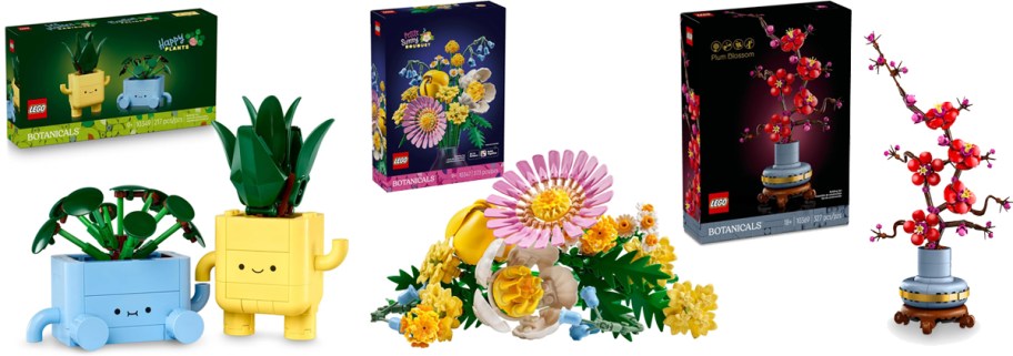 three LEGO Botanicals sets in a row