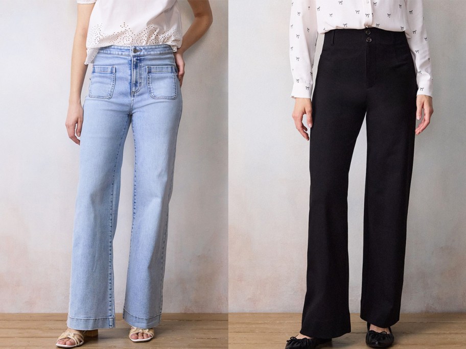 women modeling jeans and dress pants