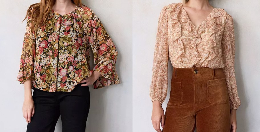 two women in floral print blouses