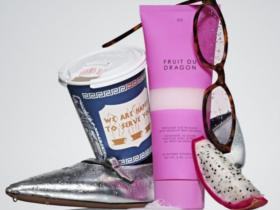 passion fruit displayed with glasses and coffee