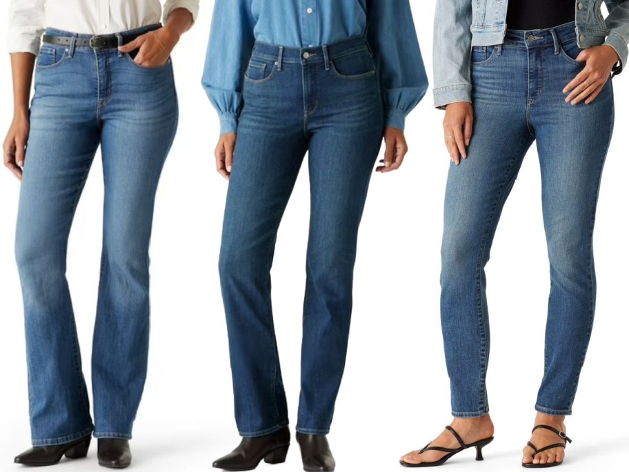 Stock images of 3 women wearing Levi's jeans