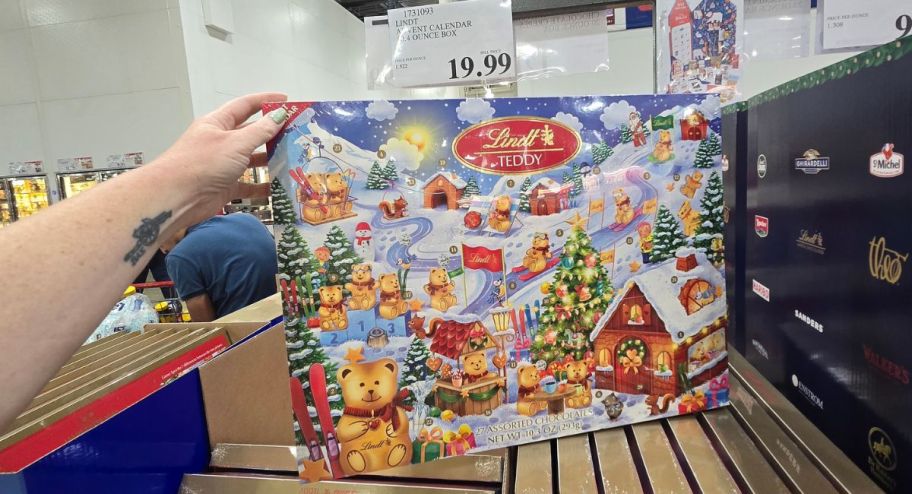 hand holding Lindt teddy advent in the store