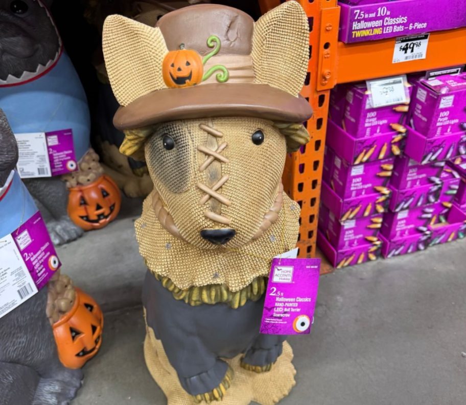 Home Accents Holiday Halloween LED Bull Terrier Scarecrow Greeter