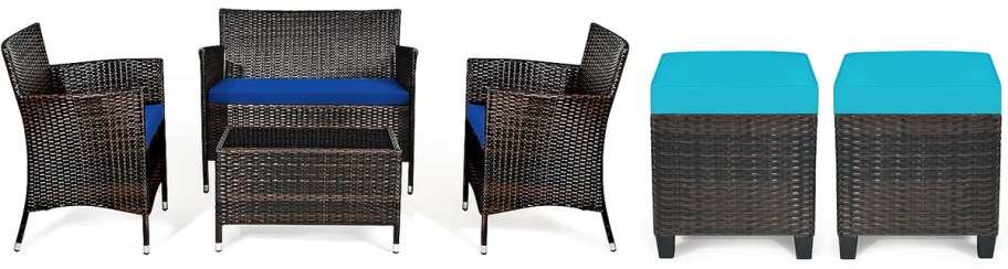 dark brown wicker patio set and ottomans set