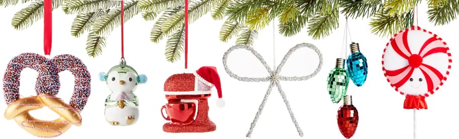 various christmas ornaments in a row