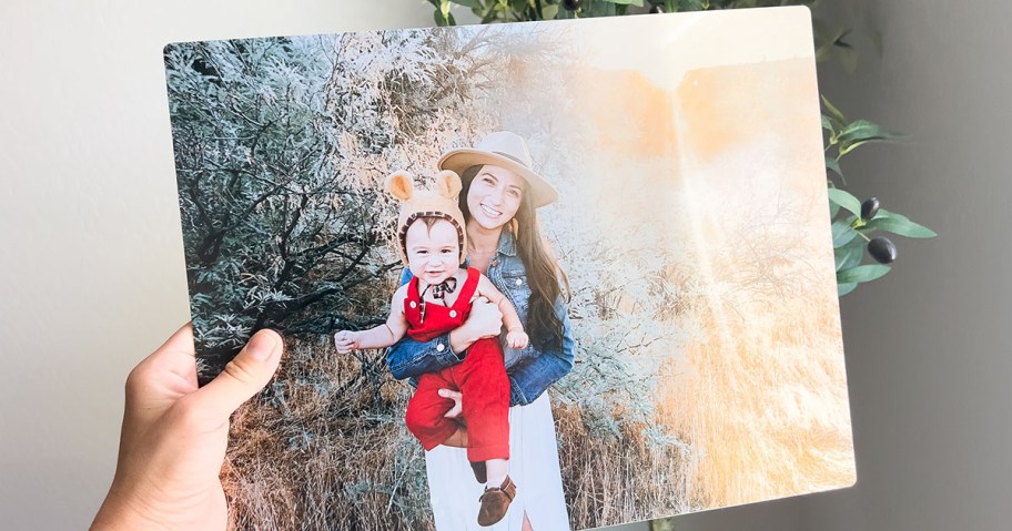 Metal Print from Walgreens featuring a mother and her son outside in nature