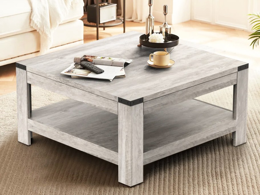 square grey wash wood coffee table
