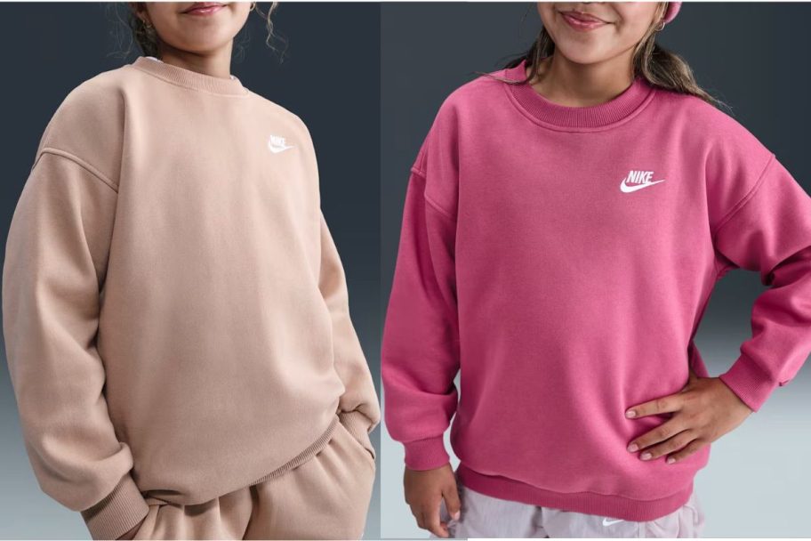 Stock images of two girls wearing Nike sweatshirts