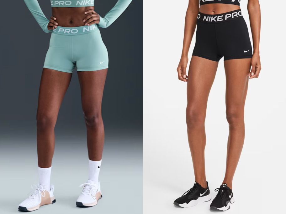 Stock images of two women wearing Nike pro shorts