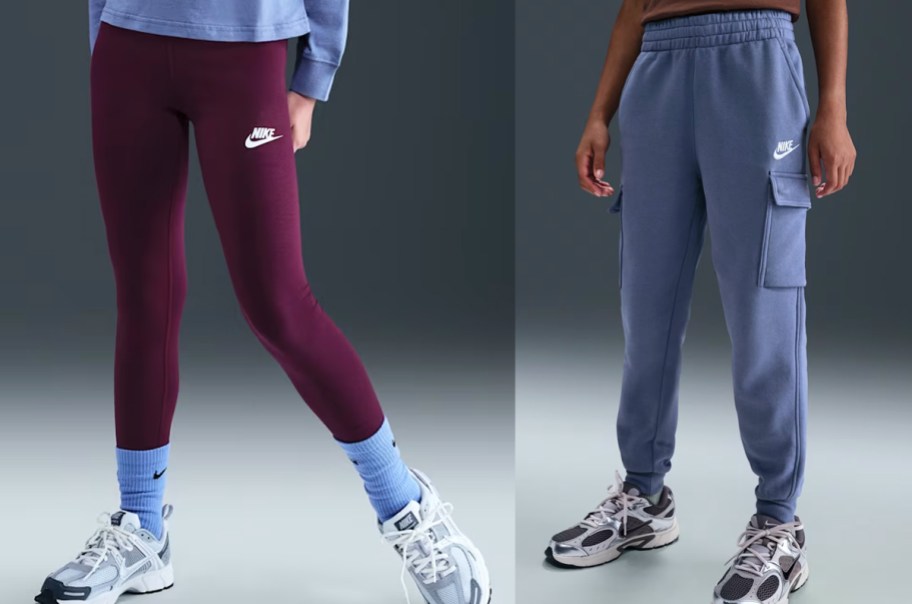 two kids modeling leggings and sweatpants