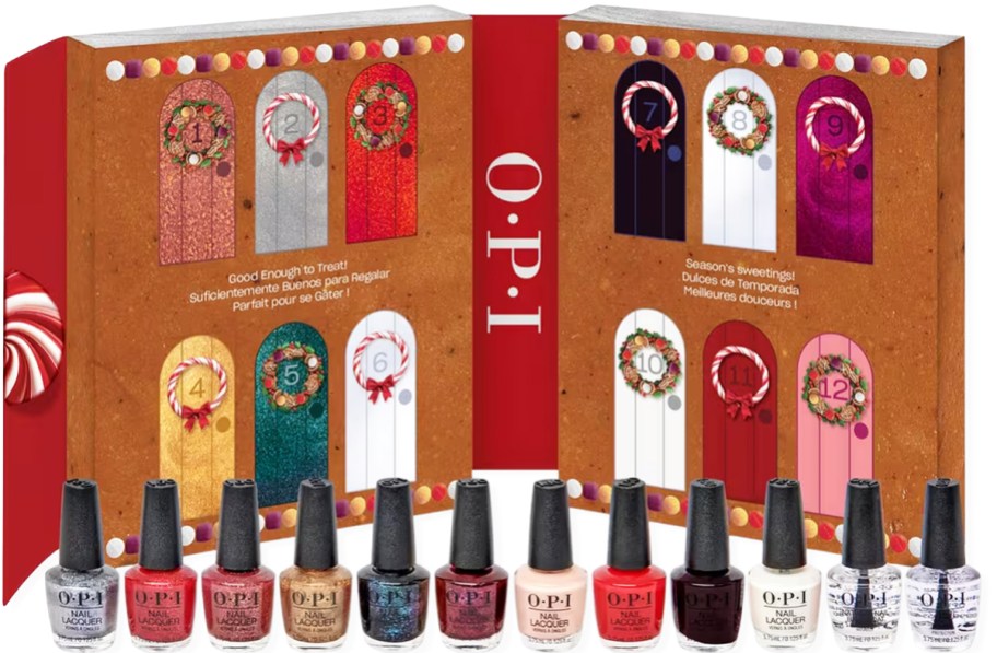 mini bottles of nail polish in front of an advent calendar box