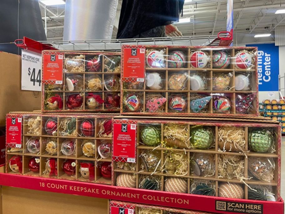 display of ornaments at sams club