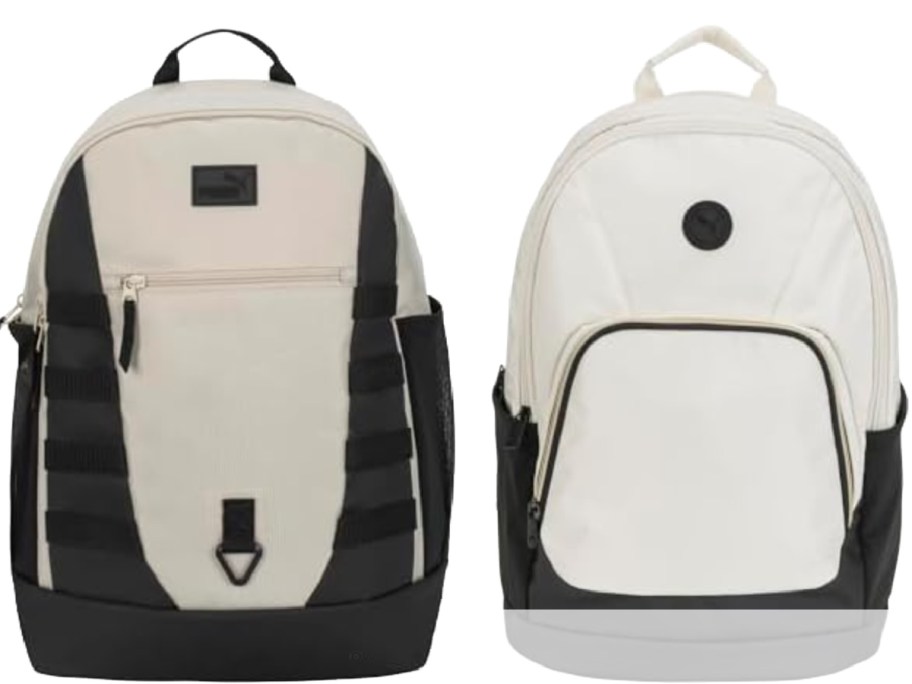 2 white and black backpacks