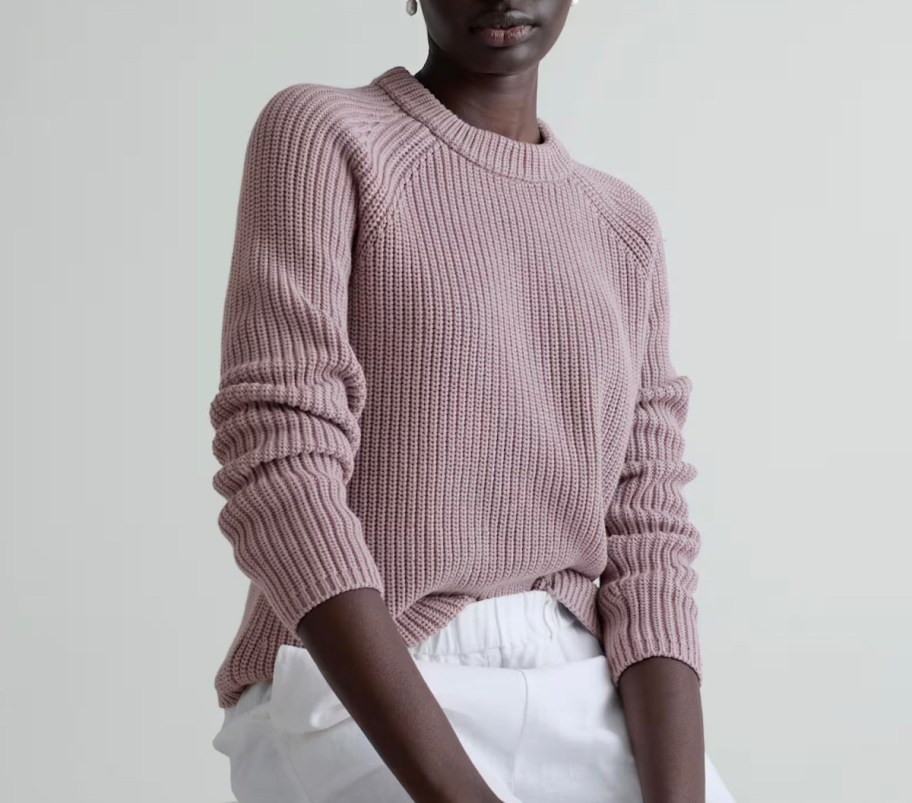 women modeling dusty pink sweater