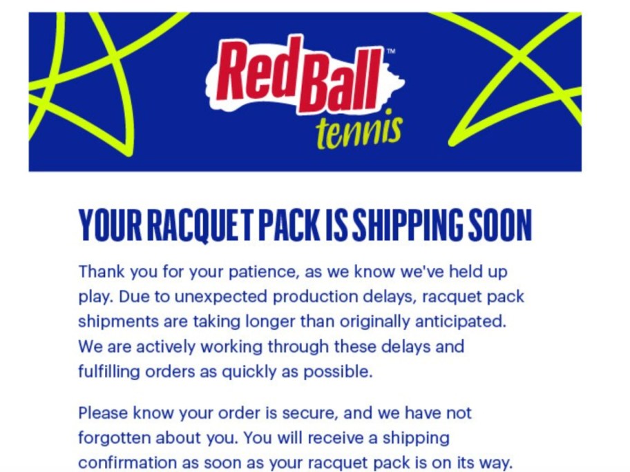 Red Ball Tennis email screenshot