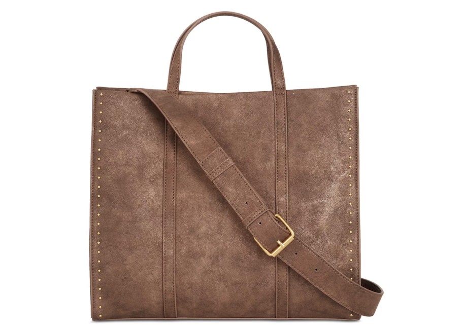 brown tote bag on white background