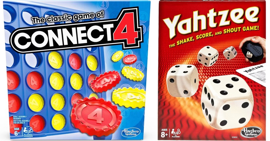 board game boxes for Connect 4 and Yahtzee
